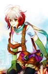  blue_shirt multicolored_hair nadir pascal red_hair scarf shirt short_hair smile tales_of_(series) tales_of_graces two-tone_hair white_hair yellow_eyes 