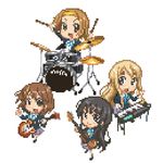  akiyama_mio band bou_(artist) chibi drum everyone guitar hirasawa_yui instrument k-on! keyboard_(instrument) kotobuki_tsumugi multiple_girls pixel_art school_uniform tainaka_ritsu 