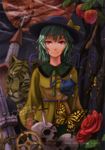  apple arachnid bad_id bad_pixiv_id bug butterfly face flower food fruit green_eyes hat heart insect knife komeiji_koishi kurione_(zassou) red_eyes rose short_hair snake solo spider tiger touhou 