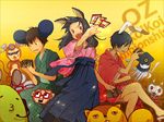  2boys animal_ears bunny_ears deer_ears fangs foreshortening hanafuda hands ikezawa_kazuma japanese_clothes kari-kenji king_kazuma koiso_kenji mouse_ears multiple_boys shinohara_natsuki summer_wars yuu_(plasm) 