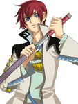  aipheion asbel_lhant bad_id bad_pixiv_id blue_eyes male_focus red_hair sheath solo sword tales_of_(series) tales_of_graces unsheathing weapon 