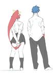  1girl blue_hair couple hetero kamina miniskirt red_hair ribbon school_uniform skirt tengen_toppa_gurren_lagann unma_(artist) yoko_littner 