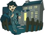  bad_id bad_pixiv_id black_hair fence green_eyes house male_focus momonoki mother_(game) mother_2 ness night pajamas running solo 