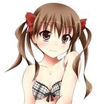  bow bow_bra bra brown_eyes brown_hair hair_bow hair_ribbon lingerie narumi_yuu_(imitmoon) plaid plaid_bra ribbon shirai_kuroko skirt smile solo to_aru_kagaku_no_railgun to_aru_majutsu_no_index twintails underwear 