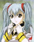  blue_hair gloves gotou_keiji highres hoshino_ruri kidou_senkan_nadesico solo twintails undressing 