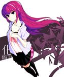  bakemonogatari blue_eyes boots casual eskimofox long_hair monogatari_(series) purple_hair senjougahara_hitagi skirt solo thighhighs 