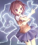  bad_id bad_pixiv_id biribiri brown_eyes brown_hair electricity misaka_mikoto school_uniform senracemay short_hair skirt solo sweater_vest to_aru_kagaku_no_railgun to_aru_majutsu_no_index 