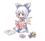  bad_id bad_pixiv_id blue_hair bow character_doll child_drawing cirno daiyousei doll kuromame_(8gou) letty_whiterock reading sitting solo touhou 