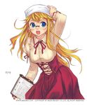  blonde_hair blue_eyes bonnet breasts character_request dress glasses hoon_park_jeong large_breasts master_of_fantasy open_mouth solo transparent_background 