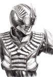  greyscale highres kamen_rider kamen_rider_den-o_(series) kamen_rider_zeronos male_focus monochrome sakigaki solo traditional_media 