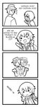  4koma :3 blazblue blush chibi comic greyscale hazama jin_kisaragi monochrome multiple_boys nyoro~n parody 