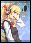  akeboshi_kagayo audio-technica bad_id bad_pixiv_id blonde_hair braid headphones kirisame_marisa microphone recording_studio solo star studio_microphone touhou 