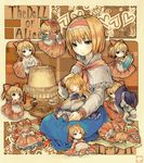  alice_margatroid blonde_hair blue_dress capelet character_doll doll dress expressionless flying full_body green_eyes hairband heart kirisame_marisa multiple_girls puffy_short_sleeves puffy_sleeves seiju_natsumegu short_hair short_sleeves sitting touhou 
