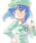  cucumber hair_bobbles hair_ornament hat kawashiro_nitori lowres mamepon short_hair smile solo touhou two_side_up 