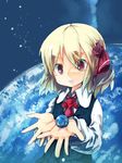  blonde_hair earth hair_ribbon hands murani red_eyes ribbon rumia short_hair solo touhou 