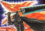  armor bad_id bad_pixiv_id beast_of_darkness berserk berserker_armor black_armor cape clawed_gauntlets dog dragonslayer_(sword) full_armor guts huge_weapon kotatsu59 male_focus solo sword traditional_media wallpaper weapon 