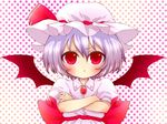  :t bat_wings blue_hair crossed_arms hat highres ichi-natsu looking_at_viewer pout red_eyes remilia_scarlet short_hair solo touhou wings 