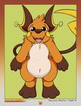  ambiguous_gender brown_eyes canvaskat chubby digitigrade feral green_background hi_res looking_at_viewer nintendo open_mouth plain_background pok&eacute;mon raichu smile solo standing tongue video_games wide_hips 