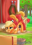  2015 animal_genitalia apple_bloom_(mlp) apple_tree applejack_(mlp) big_macintosh_(mlp) blonde_hair bow brother brother_and_sister bucket cum cum_on_ground cutie_mark earth_pony equine female feral freckles friendship_is_magic group hair horse horsecock incest long_hair male mammal my_little_pony mysticalpha open_mouth outside penis pony red_hair sibling sister sisters tree 