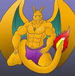  abs anthro biceps big_muscles bulge charizard charzy claws clothed clothing darius_koopa dragon fangs fire half-dressed kneeling looking_at_viewer male muscles necklace nintendo pecs pok&eacute;mon pok&eacute;morph pose ramael_fox scalie shorts solo spread_legs spreading teeth topless underwear video_games wings yellow_eyes 
