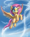  2015 blue_eyes cloud cutie_mark equine eyewear female fluttershy_(mlp) flying friendship_is_magic goggles hair mammal my_little_pony pegasus pink_hair portrait solo tsitra360 wings 