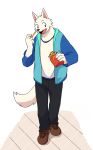  2017 anthro canine clothing dog food male mammal manmosu_marimo open_mouth simple_background solo standing white_background white_canine_(marimo) 
