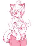  breasts cat clothing feline female hair kemono kishibe mammal monochrome short_hair solo 