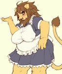  blush breasts brown_hair feline female hair kemono kishibe lion long_hair maid maid_uniform mammal open_mouth solo 