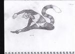  2015 anthro female jaxneesen mammal pencil red_panda smile solo stretching traditional_media_(artwork) 