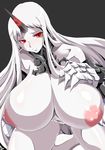  big_breasts breasts female hair horn huge_breasts hybrid kantai_collection long_hair mechanical nipples nude plain_background red_eyes seaport_princess solo syota-sama white_hair 