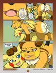  all_fours anal anal_penetration balls blue_eyes brown_eyes comic dialogue digitigrade doggystyle duo english_text feral feral_on_feral from_behind hi_res kuroodod larger_male male male/male nintendo one_eye_closed open_mouth penetration pikachu pok&eacute;mon raichu sex size_difference smaller_male smile text tongue tongue_out video_games 