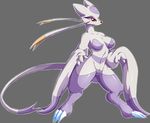  2015 anthro anthrofied big_breasts blush breasts claws digitigrade female grey_background mammal mienshao nintendo plain_background pok&eacute;mon red_eyes solo suddenhack toe_claws video_games white_background 