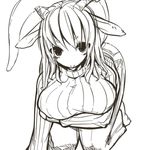  big_breasts breasts caprine female hair kemono kishibe long_hair mammal monochrome sheep solo tongue 