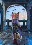  blue_eyes canine cloud fadingsky fantasy fox hair kemono mammal pink_hair sword weapon 