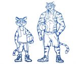  abs anthro biceps clothed clothing duo feline footwear fur half-dressed male mammal muscles nick300 nipples paws pecs plain_background pose shirt shoes shorts sketch stripes tank_top tiger topless white_background 