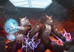  abs anthro biceps big_muscles canine chest_tuft claws clothed clothing fur glowing half-dressed male mammal muscles pecs teeth tuft white_fur white_wolf wolf wristband 魔夜星辰 