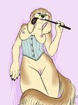  anthro breasts canine clitoris clothed clothing corset dog eyewear female glasses looking_at_viewer mammal nipple_piercing nipples piercing pussy skimpy solo spacecadet 