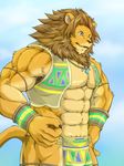  abs anthro biceps big_muscles claws clothed clothing feline fur half-dressed lion loincloth male mammal muscles necktie pecs wildheit wristband 