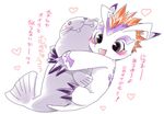  &lt;3 blush claws digimon duo fangs gomamon hug japanese_text kensan long_ears mohawk open_mouth sea_lion seal text translation_request whiskers 