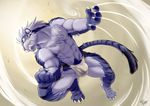  2015 abs anthro biceps chest_tuft clothing feline fur male mammal muscles nipples paws pecs red_eyes saber_tooth_tiger scar solo speedo swimsuit takemoto_arashi teeth tiger tuft underwear 