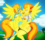  2015 anthro areola big_breasts breasts earth_pony english_text equine erect_nipples female female/female friendship_is_magic group horse jrvanesbroek kissing mammal masturbation my_little_pony nipple_piercing nipples pegasus piercing pinkie_pie_(mlp) pony selfcest spitfire_(mlp) square_crossover text wings wonderbolts_(mlp) 