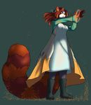  2015 anthro boots canine clothed clothing cybermage dress female fur green_eyes hair long_hair magic mammal open_mouth ping plain_background red_fur red_hair red_panda ribbons solo spix white_fur 