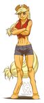  2015 anthro anthrofied applejack_(mlp) blonde_hair clothing cowboy_hat equine female freckles friendship_is_magic green_eyes hair hat horse mammal my_little_pony mykegreywolf navel pony solo standing 