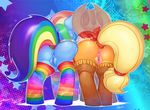  0r0ch1 anus applejack_(mlp) blonde_hair butt duo equine female friendship_is_magic hair hat horse legwear mammal my_little_pony pegasus pony pussy rainbow_dash_(mlp) stockings wings 