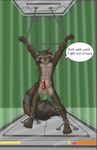  abs alternative_version_available anthro balls dripping english_text erection fluffy_tail front_view fully_bound guardians_of_the_galaxy humanoid_penis kitsune18 male mammal muscles nipples nude pecs penis precum raccoon raised_arm rocket_raccoon sheath solo speech_bubble standing text toned 