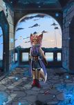  blood blue_eyes canine close-up cloud fadingsky fantasy fox hair hi_res kemono mammal pink_hair sword weapon 