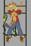  2015 animal_genitalia anthro anthrofied applejack_(mlp) bdsm big_breasts big_penis blonde_hair blush bondage bound breasts caroo clothing cock_ring collar cowboy_hat dickgirl edit equine freckles friendship_is_magic fur green_eyes grey_background hair hat horse horsecock intersex machine mammal mechanical milking_machine my_little_pony orange_fur orange_penis penis penis_milking plain_background pony sex_toy solo suspension tongue tongue_out vein vibrating vibrator 
