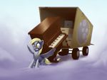  blonde_hair cloud cutie_mark derpy_hooves_(mlp) equine female friendship_is_magic fur grey_fur hair horse mammal moonlitbrush_(artist) musical_instrument my_little_pony outside piano pony simple_background solo teeth wings 