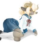  blonde_hair caprine clothing ear_piercing female hair kemono legwear mammal piercing powderkona school_uniform schoolgirl sheep stockings 