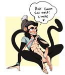  abs balls bottomless bran clothed clothing cock_ring erection half-dressed hat humanoid_penis inviting male mammal mitarashi monkey penis primate solo spider_monkey 